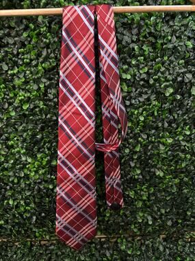 Express Silk Plaid Necktie, Classic, Red, 60.5in